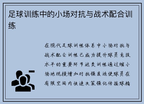 足球训练中的小场对抗与战术配合训练