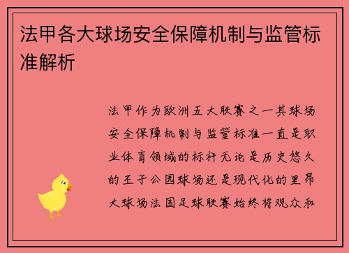法甲各大球场安全保障机制与监管标准解析